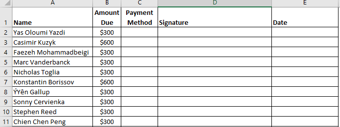 Proof of Payment Sign Off Sheet.